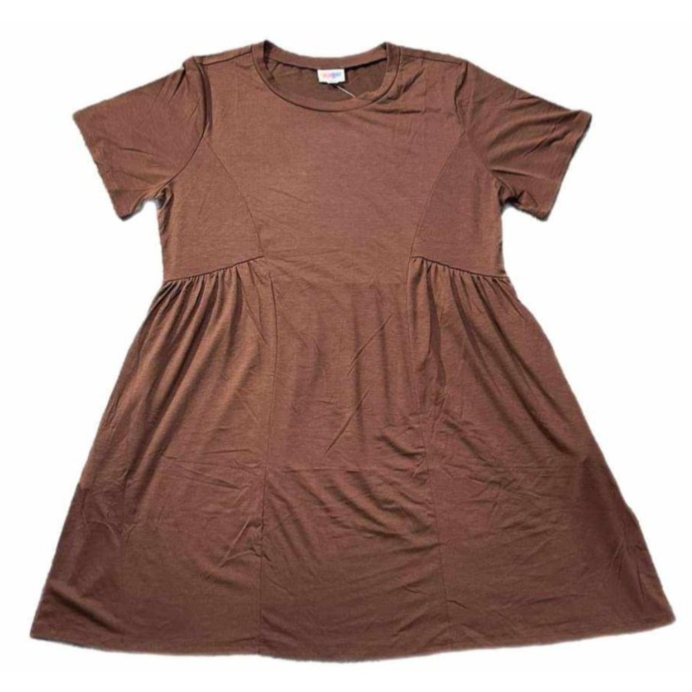 LuLaRoe Womens Dress Size 3XL Monica Princess Seam Solid Brown Mocha Pockets NWT